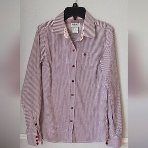 Men's Slim Fit Long-Sleeve Stripe Shirt - Burgundy/White